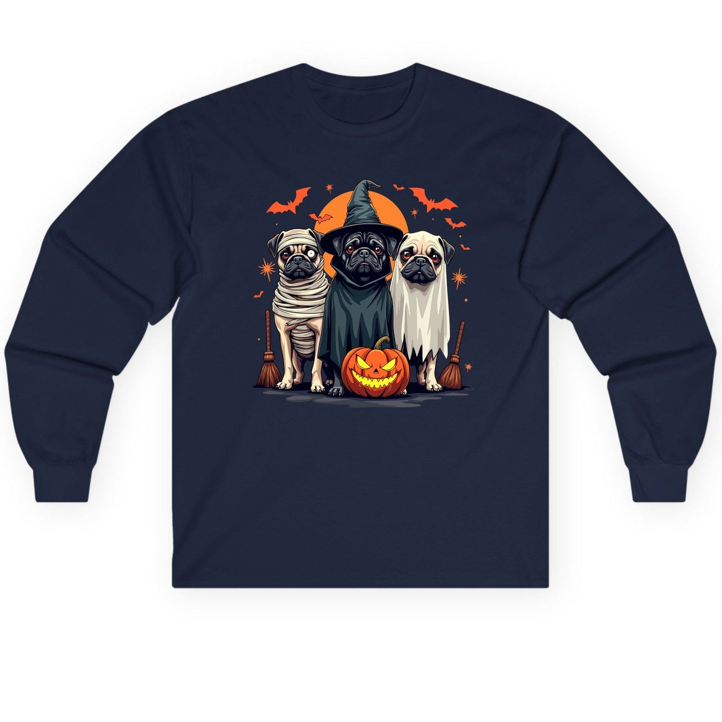 Halloween Pugs Costumes pugs Long Sleeve Tee Navy product mockup