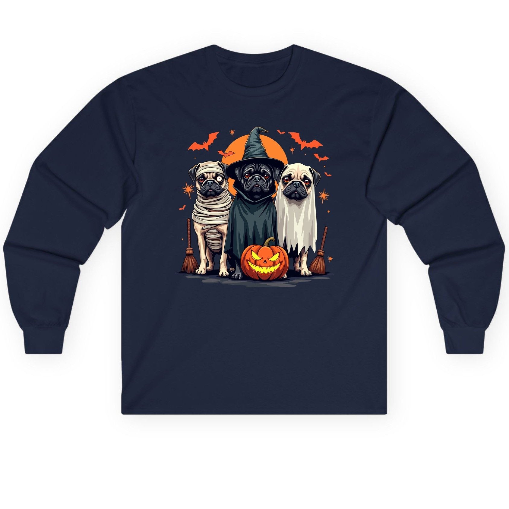 Halloween Pugs Costumes pugs Long Sleeve Tee Navy product mockup