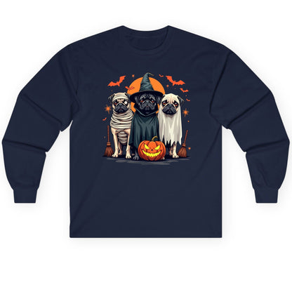 Halloween Pugs Costumes pugs Long Sleeve Tee Navy product mockup