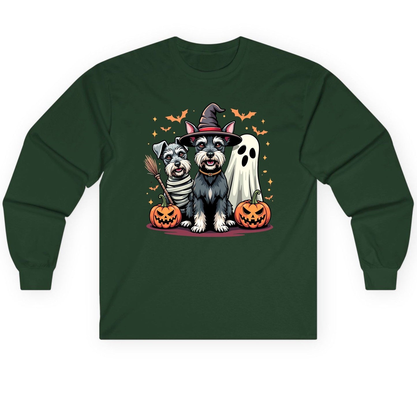 Halloween Schnauzer Dogs schnauzer dogs Long Sleeve Tee Forest Green product mockup
