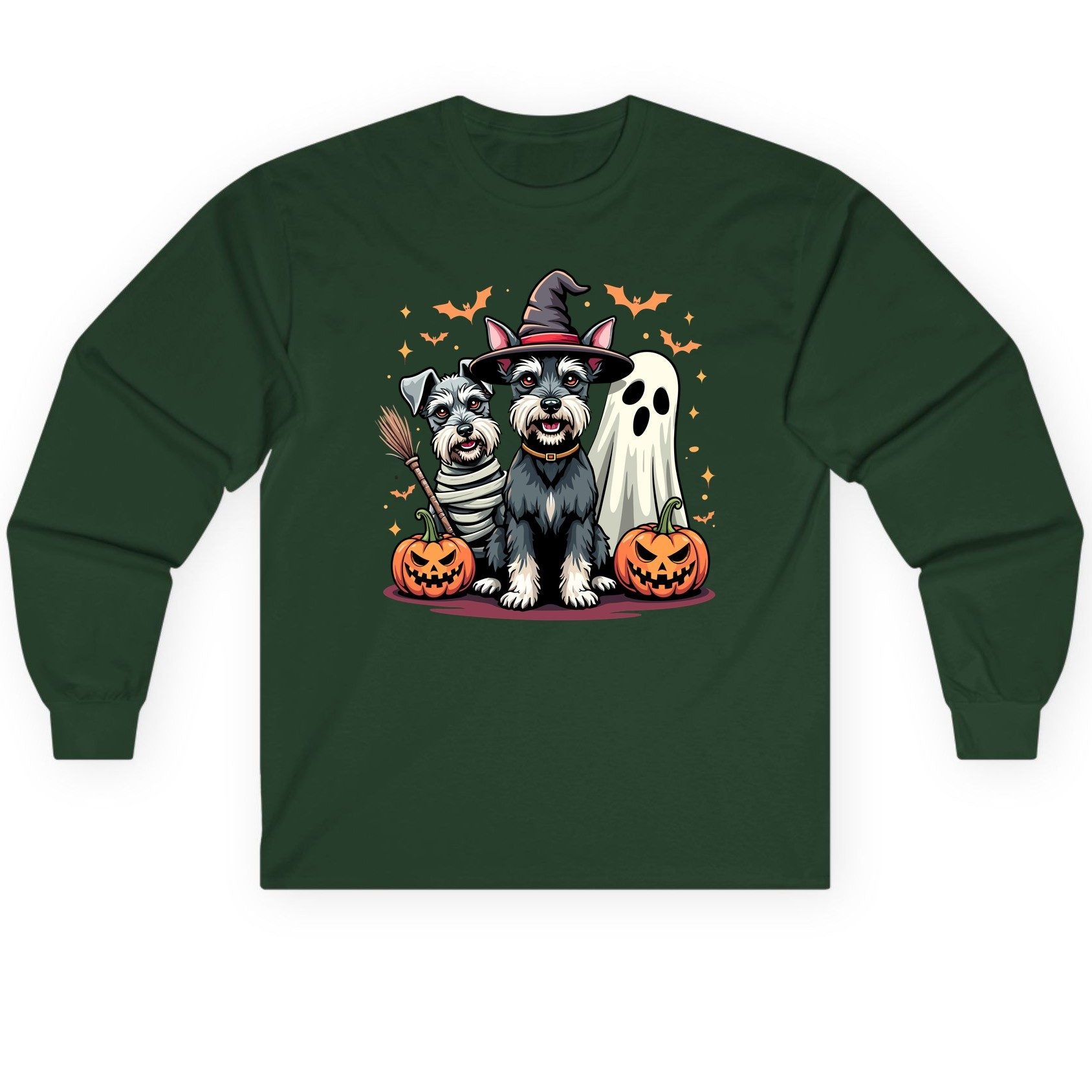 Halloween Schnauzer Dogs schnauzer dogs Long Sleeve Tee Forest Green product mockup