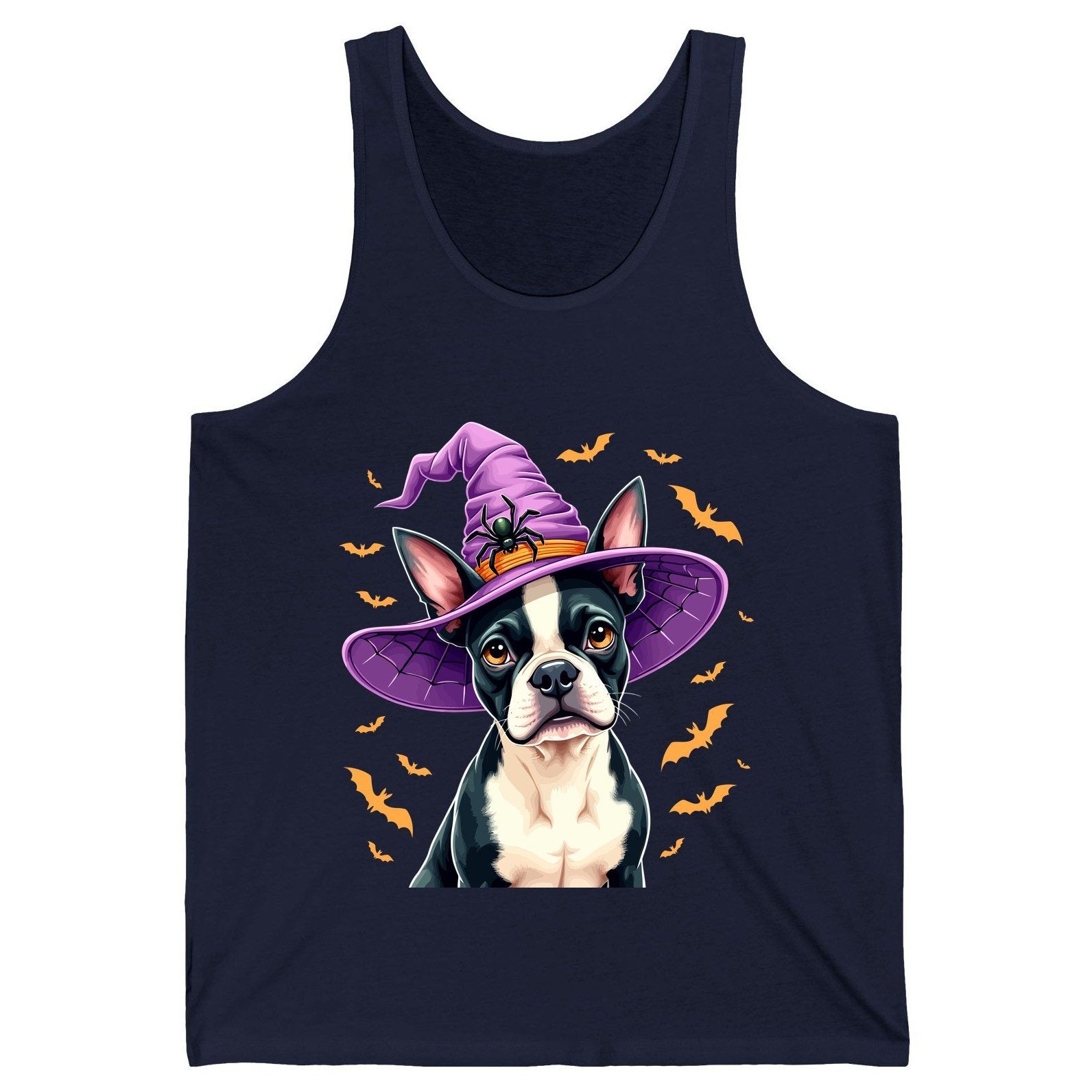 Halloween Boston Terrier Witch boston terrier Tank Top Navy product mockup