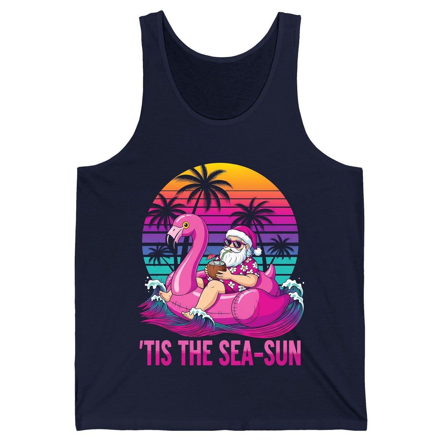 'Tis the Sea-Sun tropical santa claus Tank Top Navy product mockup