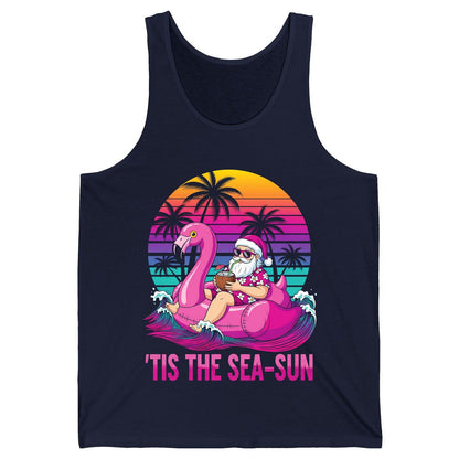 'Tis the Sea-Sun tropical santa claus Tank Top Navy product mockup