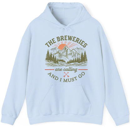 THE Breweries Are Calling AND I MUST GO Funny Craft Beer Hoodie - product mockup - Light Blue