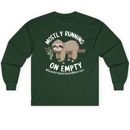 Mostly Running on Empty Gastroparesiswarrior gastroparesis awareness Long Sleeve Tee Forest Green product mockup