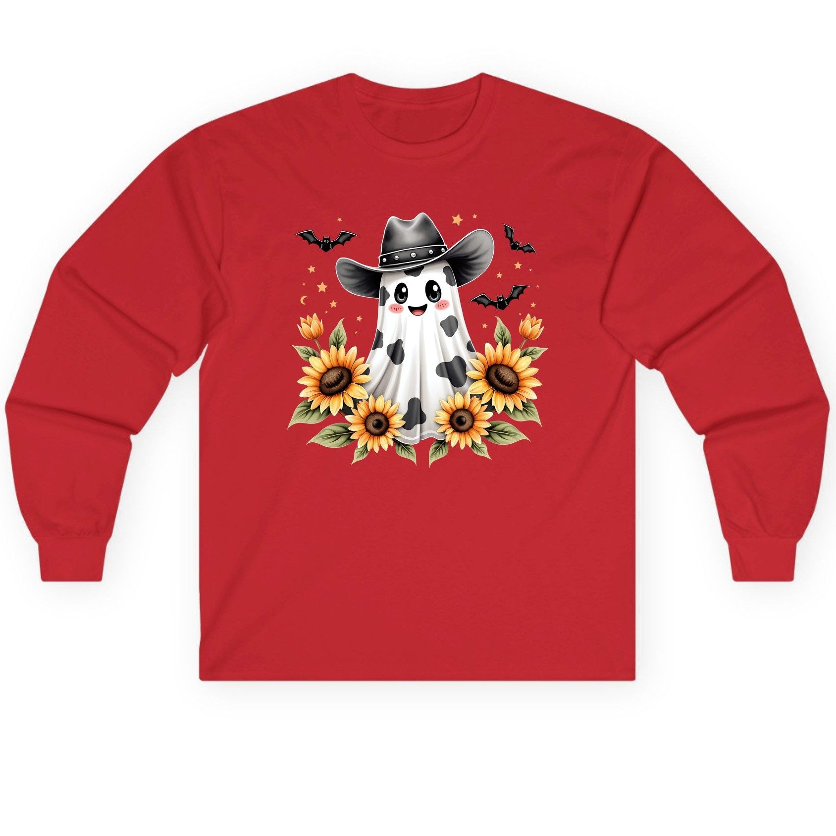 Cowboy Ghost Sunflowers cowboy ghost Long Sleeve Tee Red product mockup