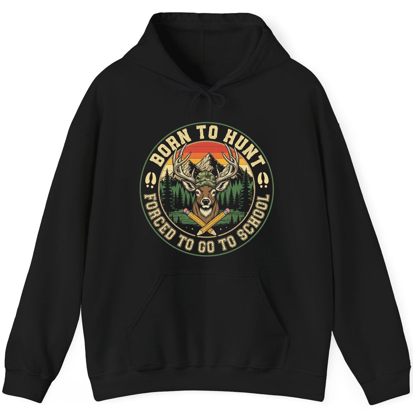 Born to Hunt Forced to Go to School hunting Hoodie Black product mockup