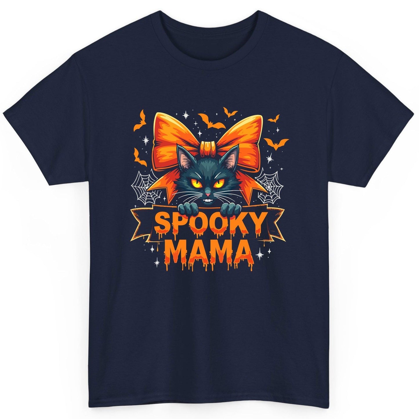 Spooky Mama black cat T-Shirt Navy product mockup