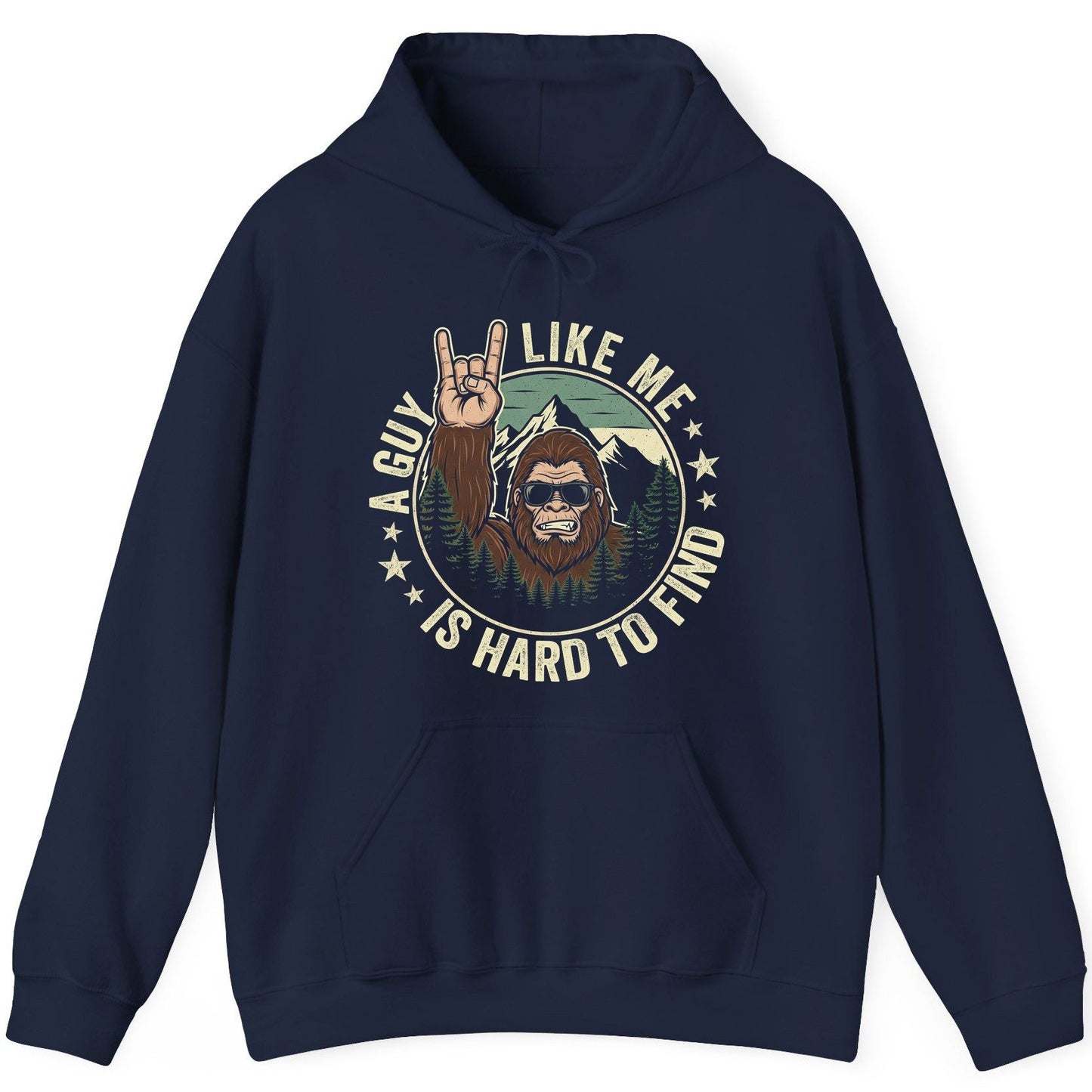 A Guy Like Me Is Hard to Find bigfoot Hoodie Navy product mockup