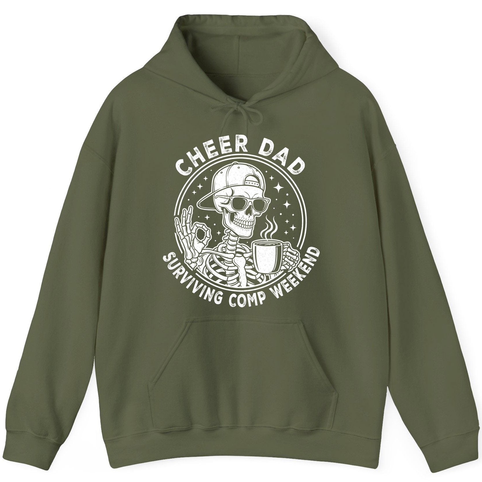 Cheer Dad Surviving Comp Weekend cheer dad Hoodie Military Green product mockup