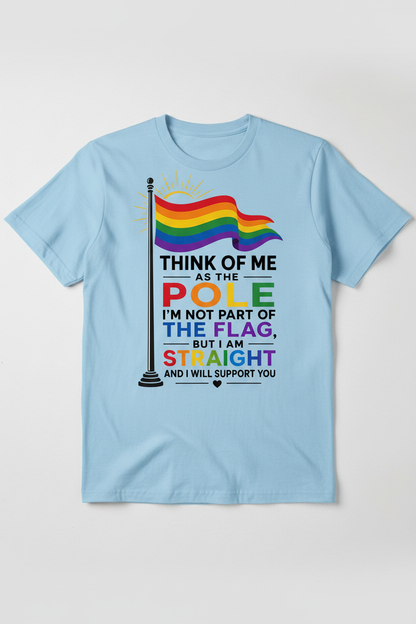 Straight Ally Pride Flag Pole Support Design T-Shirt - Light Blue