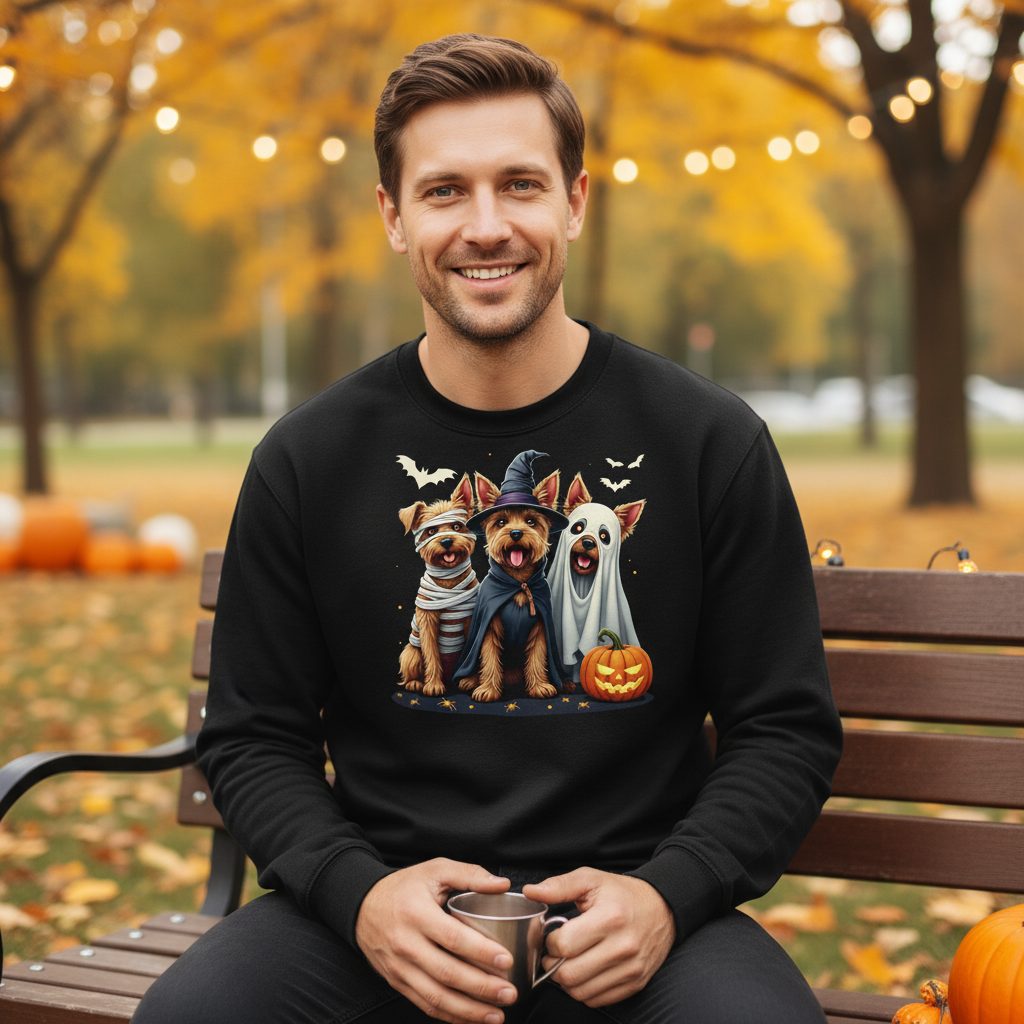 Cute Dogs Halloween Costumes dogs in Halloween costumes Sweatshirt Black lifestyle mockup