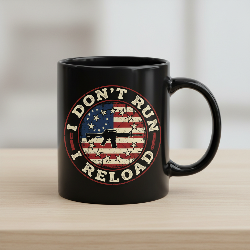 I Don't Run I Reload Pro-Gun American Flag Design Black Mug - Black