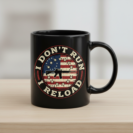 I Don't Run I Reload Pro-Gun American Flag Design Black Mug - Black