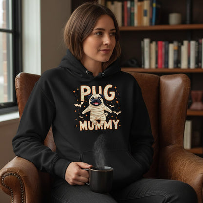 Pug Mummy pug Hoodie Black lifestyle mockup