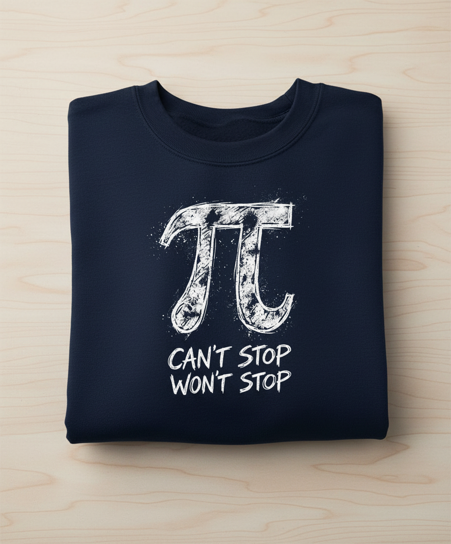 Pi Can't Stop Won't Stop Math Pun Sweatshirt - Navy
