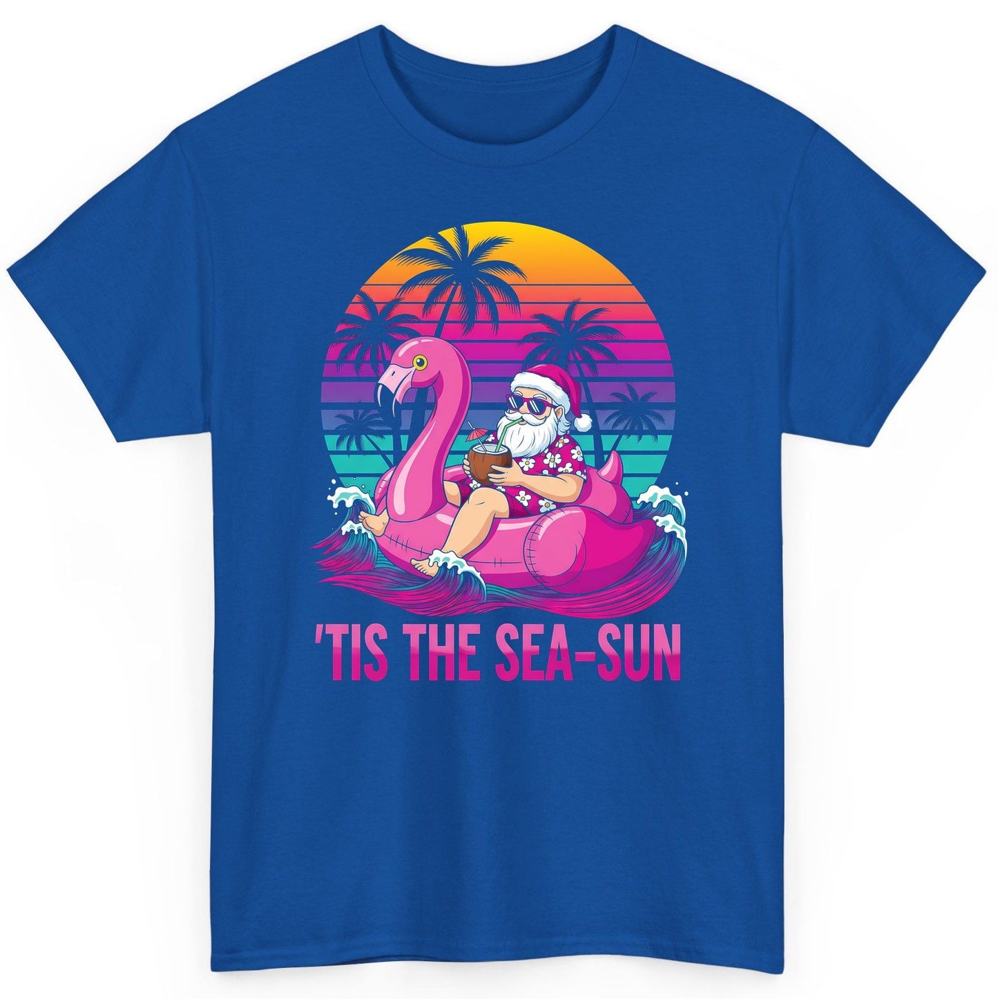 'Tis the Sea-Sun tropical santa claus T-Shirt Royal product mockup