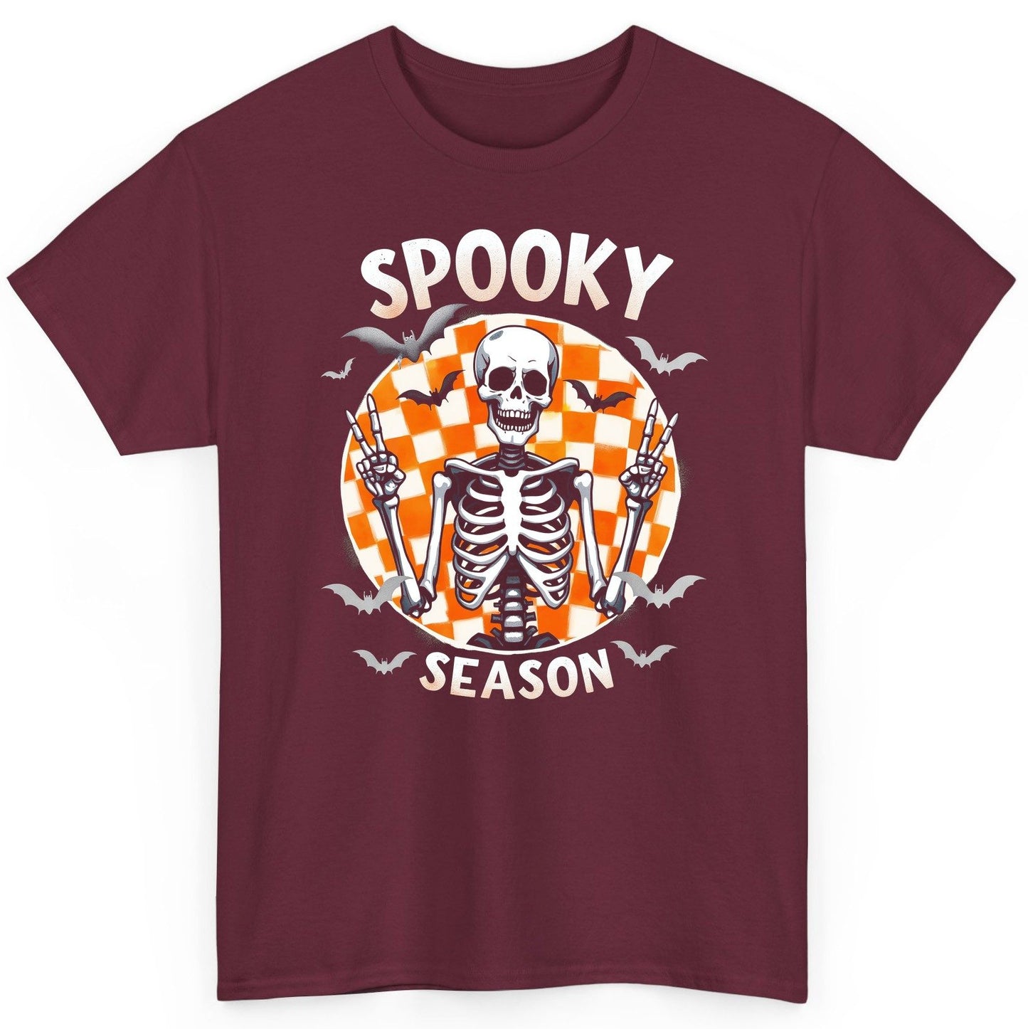 Spooky Season Halloween skeleton T-Shirt Maroon product mockup
