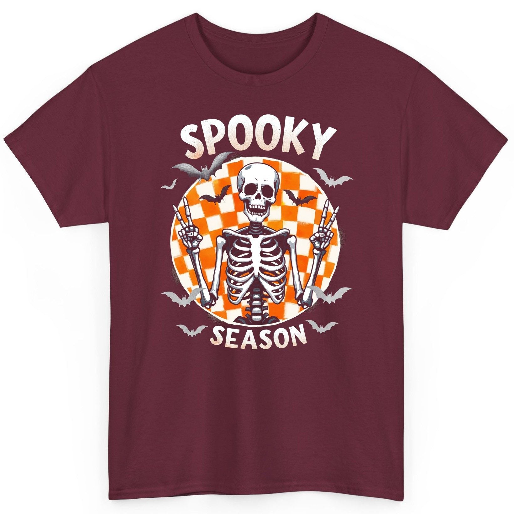 Spooky Season Halloween skeleton T-Shirt Maroon product mockup