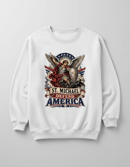 St Michael Defend America Vintage Patriotic Christian Sweatshirt - product mockup - White