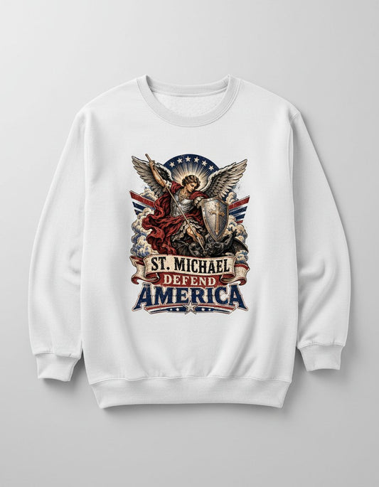 St Michael Defend America Vintage Patriotic Christian Sweatshirt - product mockup - White