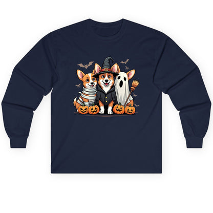 Halloween Corgi Trio Halloween corgis Long Sleeve Tee Navy product mockup