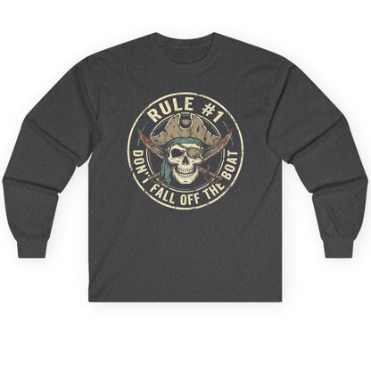 Rule 1 Don't Fall Off the Boat pirate Long Sleeve Tee Dark Heather product mockup