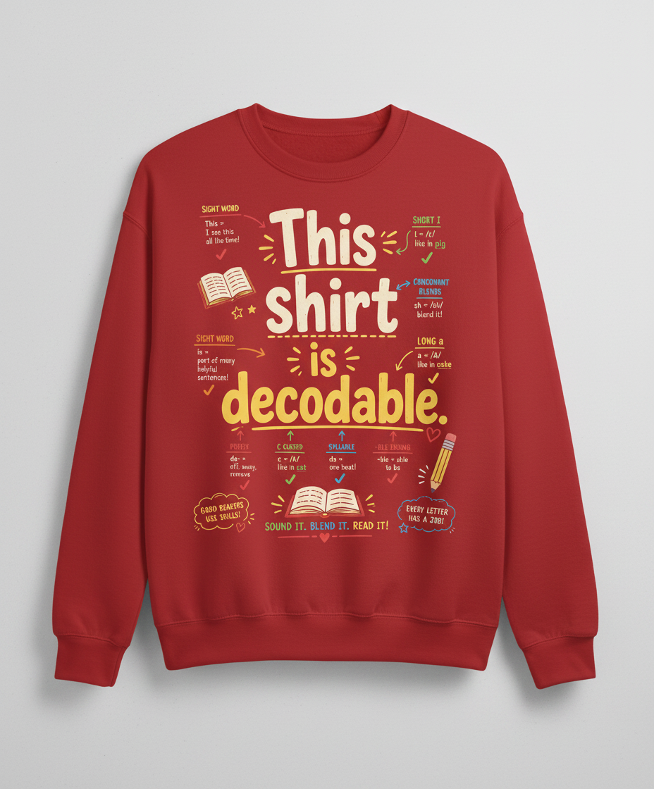 This Shirt Is Decodable Phonics Teacher Sweatshirt - Red