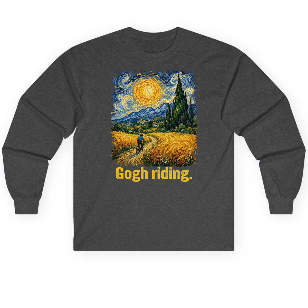 Gogh Riding art parody Long Sleeve Tee Dark Heather product mockup