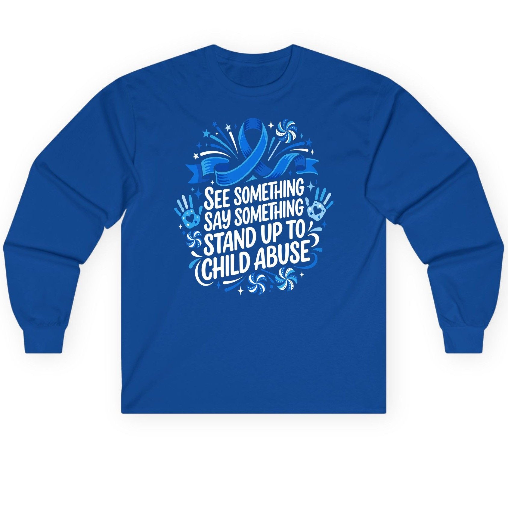 See Something Say Something Stand Up to Child Abuse Long Sleeve Tee - product mockup - Royal