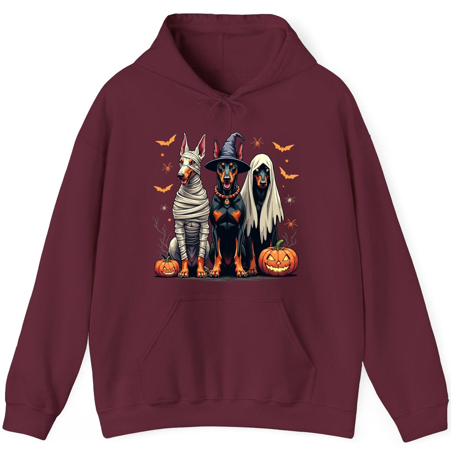 Halloween Doberman Trio doberman pinscher Hoodie Maroon product mockup