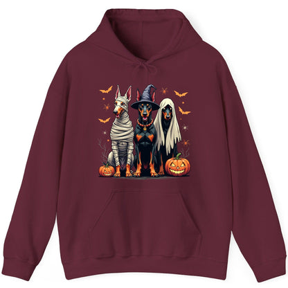 Halloween Doberman Trio doberman pinscher Hoodie Maroon product mockup