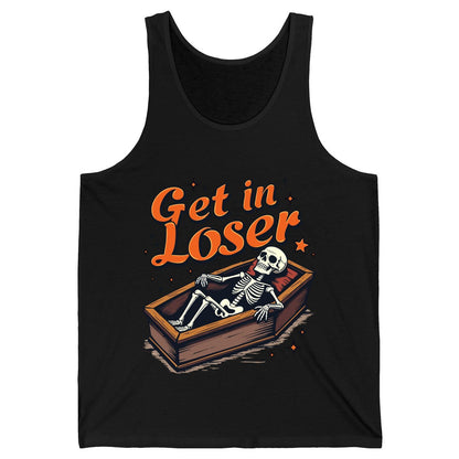 Get in Loser skeleton in coffin Tank Top Black product mockup