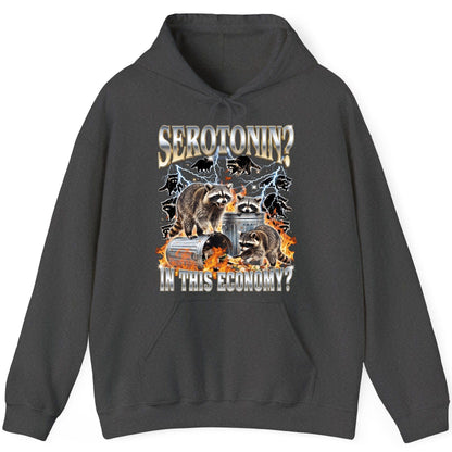 Serotonin in This Economy? raccoons Hoodie Dark Heather product mockup