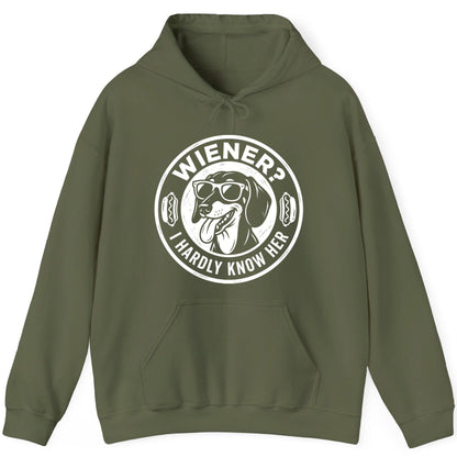 Wiener I Hardly Know Her dachshund Hoodie Military Green product mockup