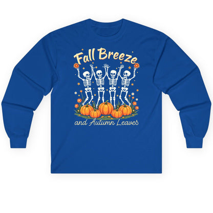 Fall Breeze and Autumn Leaves dancing skeletons Long Sleeve Tee Royal product mockup