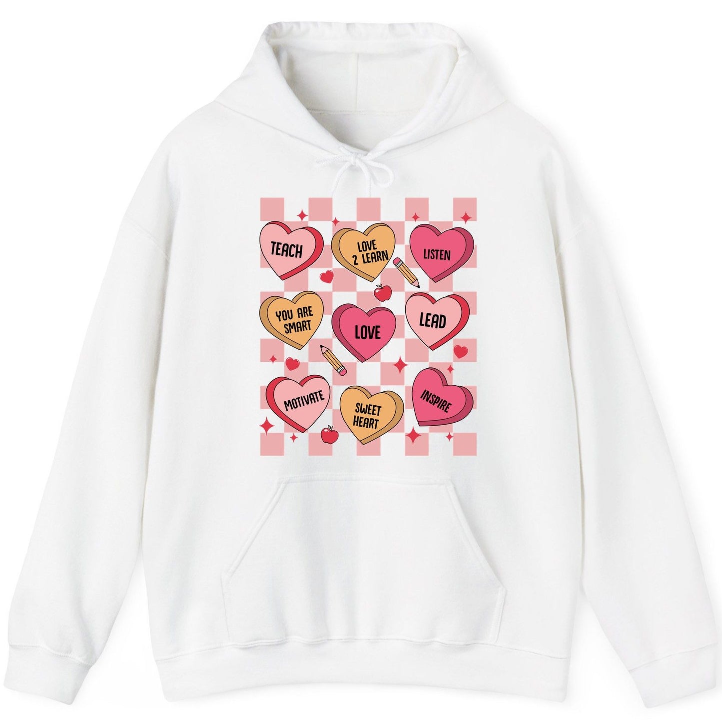 Inspirational Teacher Conversation Hearts teacher appreciation Hoodie White product mockup