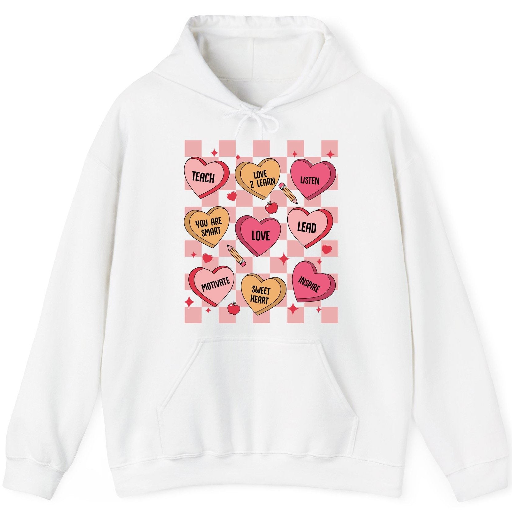 Inspirational Teacher Conversation Hearts teacher appreciation Hoodie White product mockup