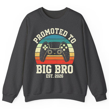 Promoted TO BIG BRO EST 2026 Retro Gaming Sweatshirt - product mockup - Dark Heather