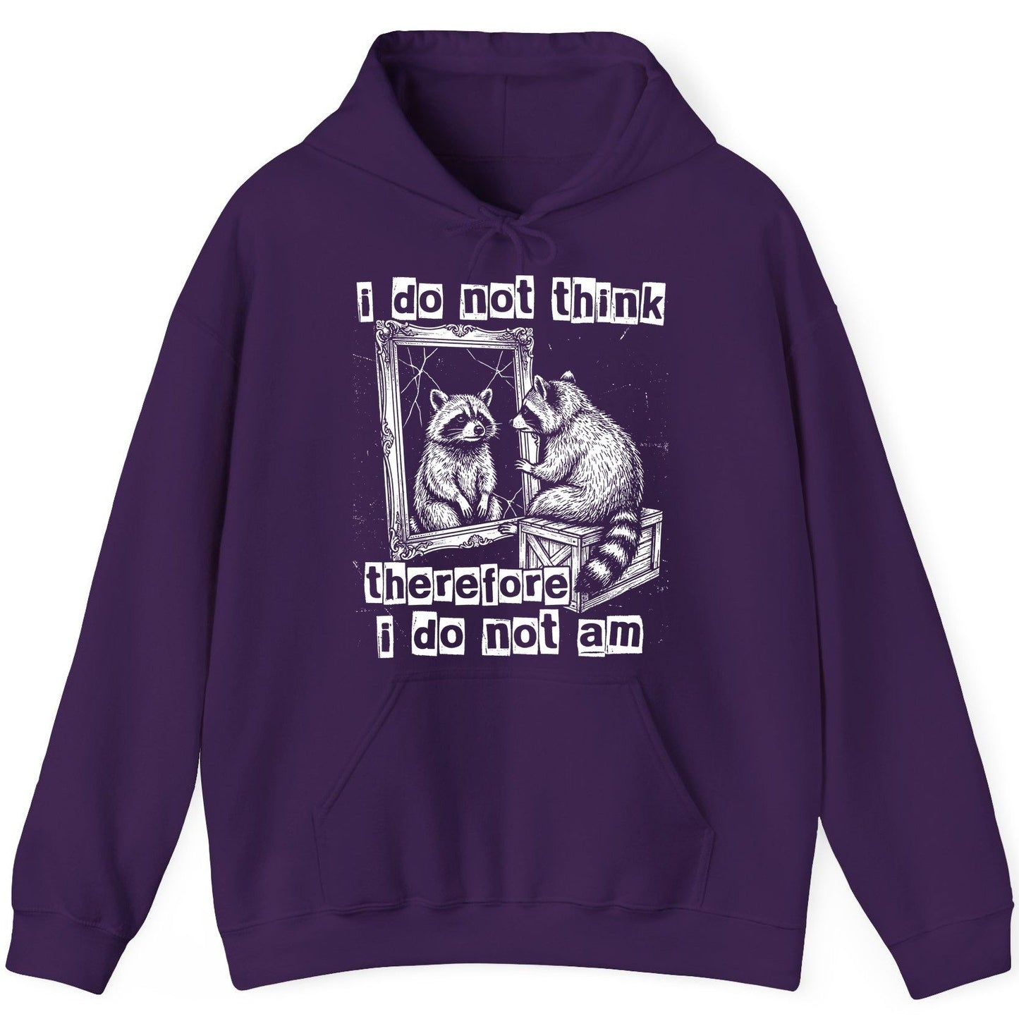 I Do Not Think Therefore I Do Not Am raccoon Hoodie Purple product mockup