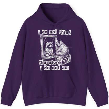 I Do Not Think Therefore I Do Not Am raccoon Hoodie Purple product mockup