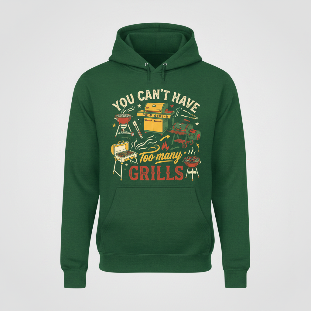 You Can't Have Too Many Grills BBQ Design Hoodie - Forest Green