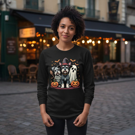 Halloween Schnauzer Dogs schnauzer dogs Long Sleeve Tee Black lifestyle mockup