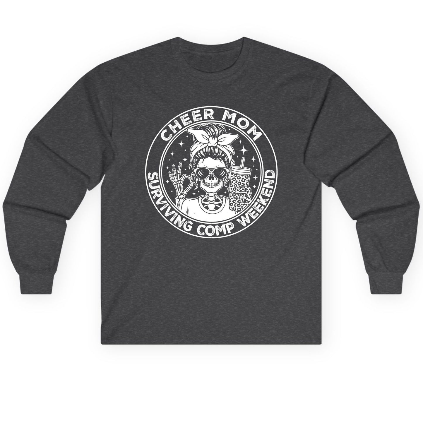 Cheer Mom Surviving Comp Weekend cheer mom Long Sleeve Tee Dark Heather product mockup