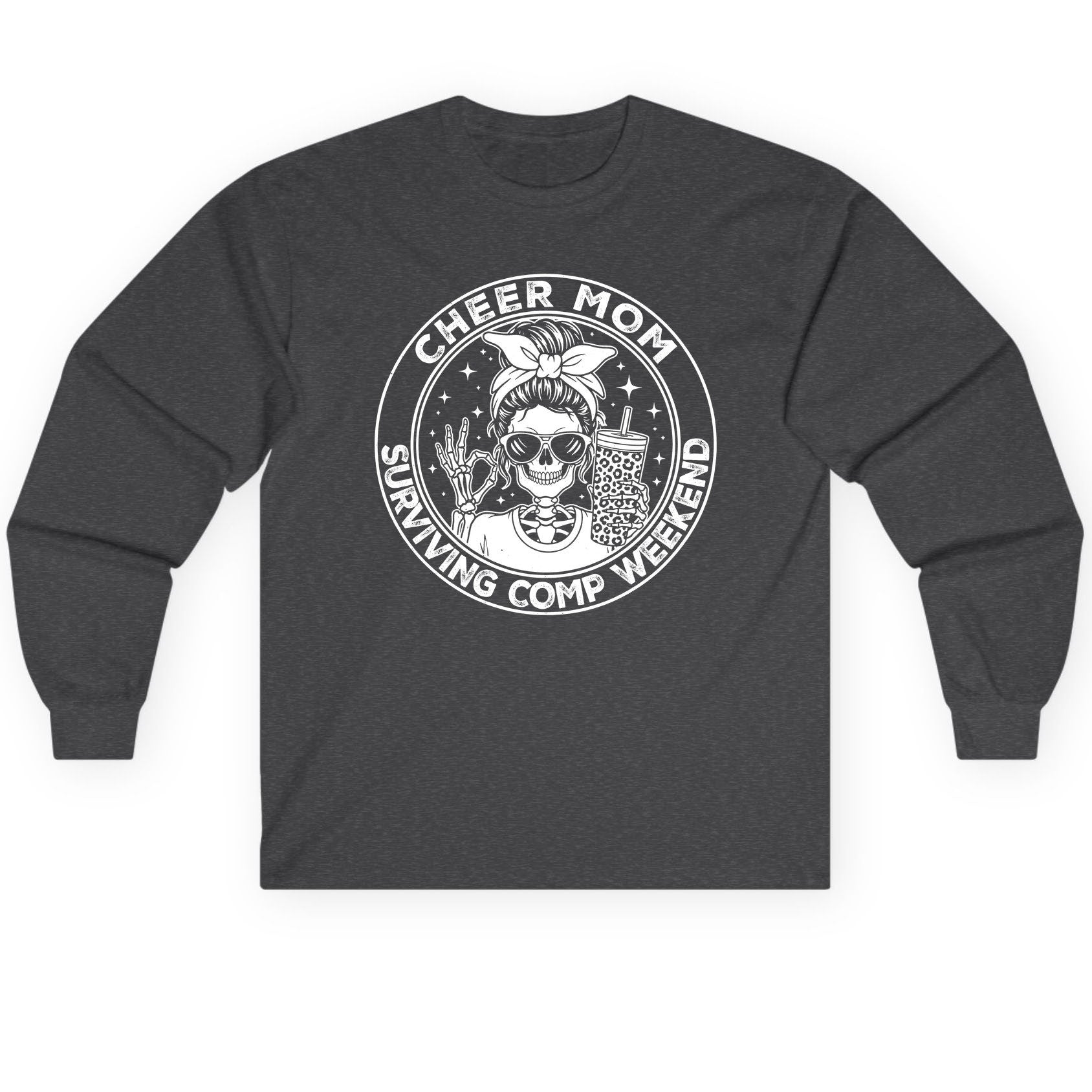 Cheer Mom Surviving Comp Weekend cheer mom Long Sleeve Tee Dark Heather product mockup