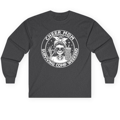 Cheer Mom Surviving Comp Weekend cheer mom Long Sleeve Tee Dark Heather product mockup