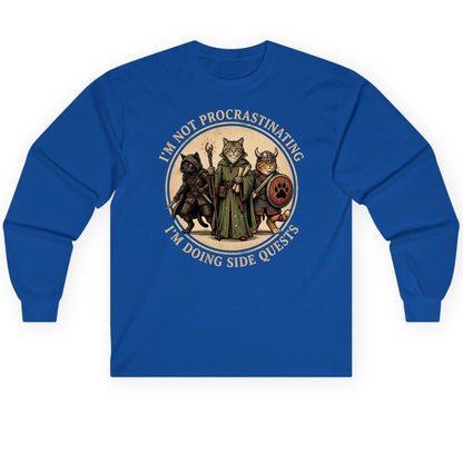 I'm Not Procrastinating I'm Doing Side Quests rpg cats Long Sleeve Tee Royal product mockup