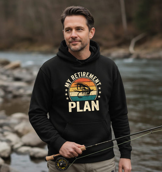 My Retirement Plan fly fishing Hoodie Black lifestyle mockup
