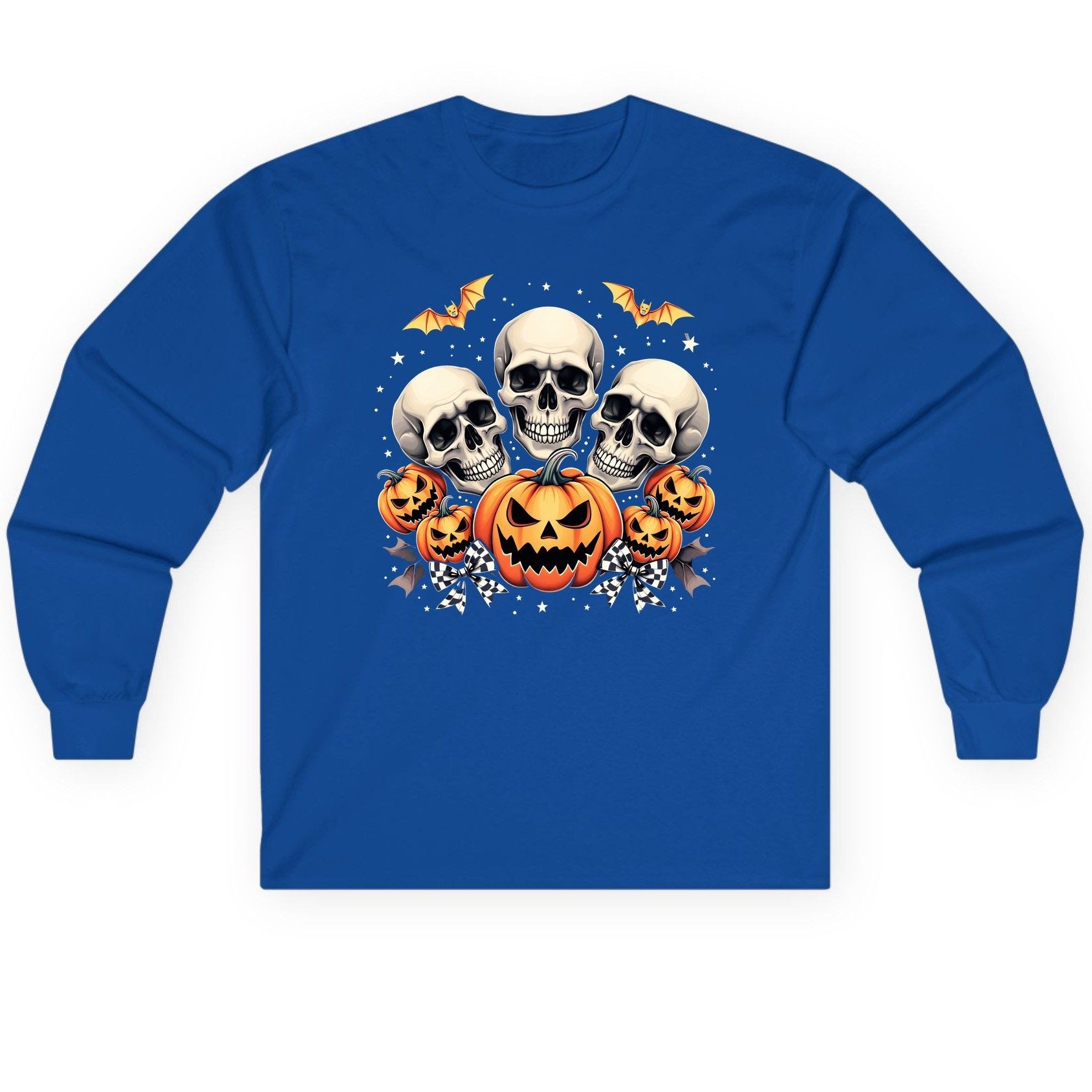 Skulls and Pumpkins Halloween Halloween Long Sleeve Tee Royal product mockup